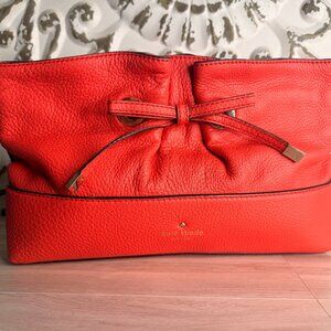 Kate Spade West Valley Vilma Bow Pebbled Leather Bucket Clutch Red Shoulder Bag